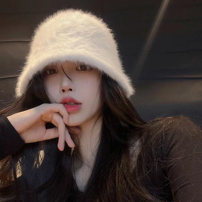 Letter Embroidered Winter Knit Bucket Hat