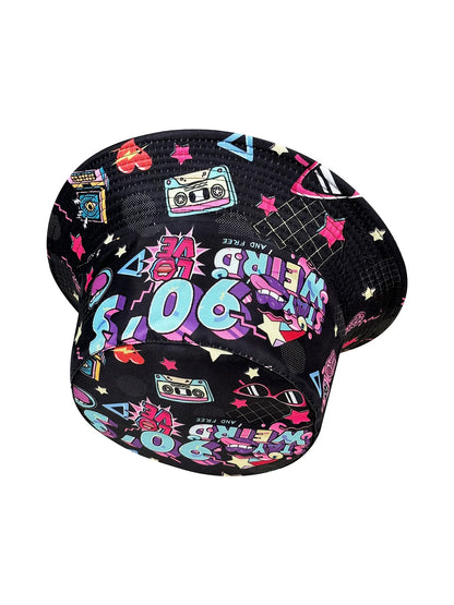 Abstract 90S Black Reversible Foldable Bucket Hat