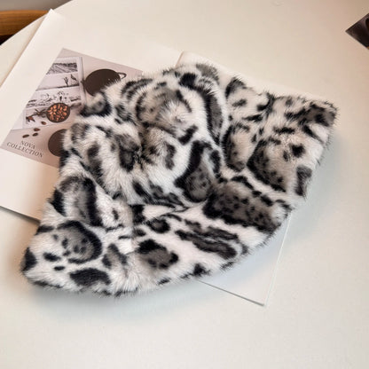 Leopard Print Faux Fur Bucket Hat
