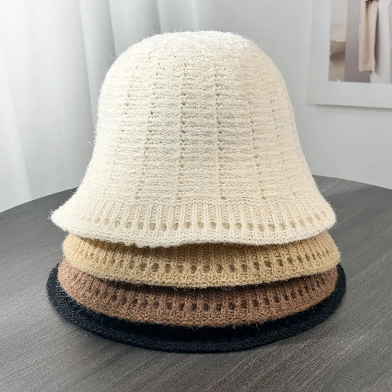 Hollow Crochet Knit Autumn Winter Bucket Hat
