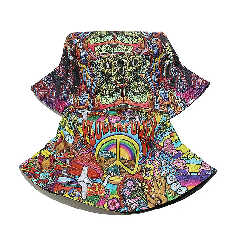 Flowerpower Vintage Punk Reversible Bucket Hat