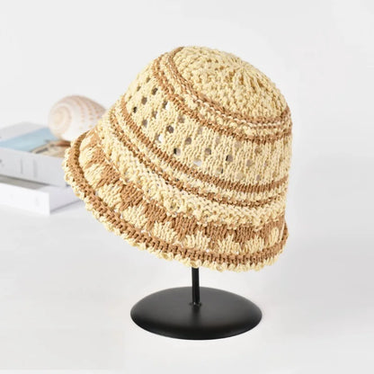 Color Blocked Woven Hollow Fisherman Bucket Hat