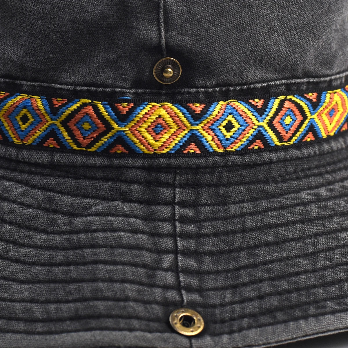 Vintage Embroidered Cotton Foldable Bucket Hat