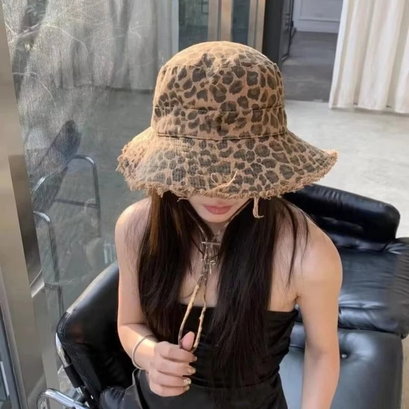 Leopard Print Wide Brim Unisex Sun Bucket Hat