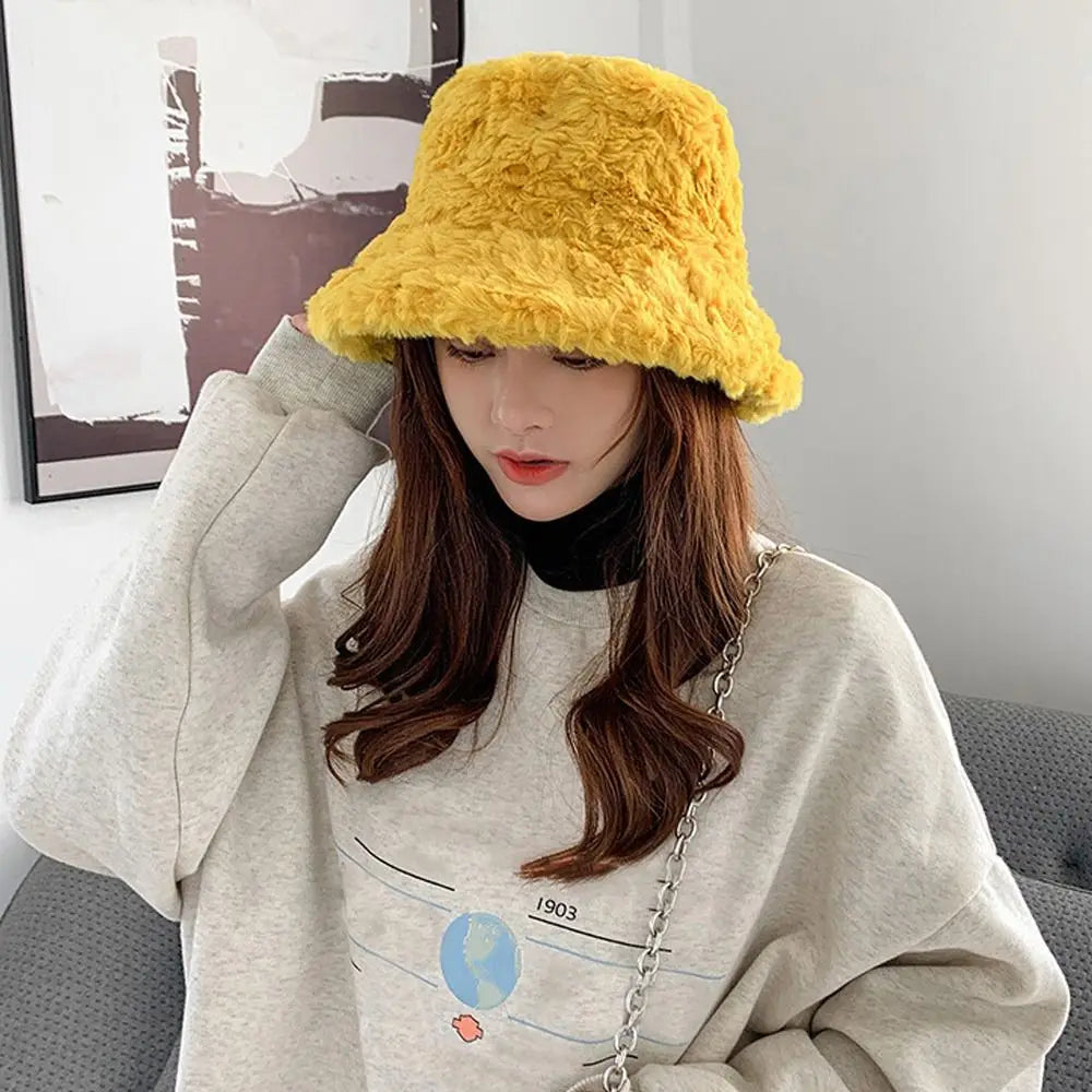 Faux Fur Fluffy Bucket Hat Women