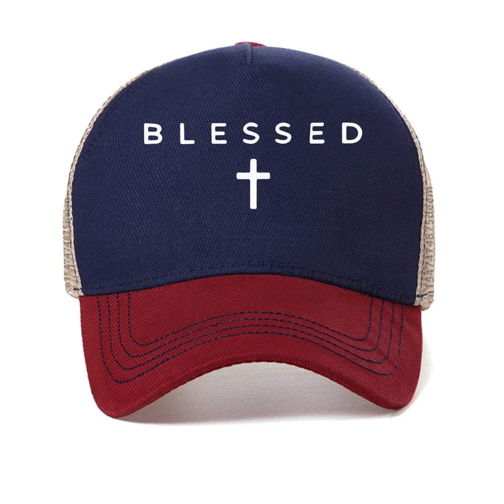 Blessed Cross Geometric Pattern Mesh Baseball Cap