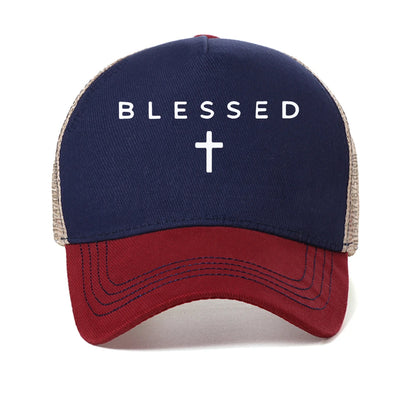 Blessed Cross Geometric Pattern Mesh Baseball Cap