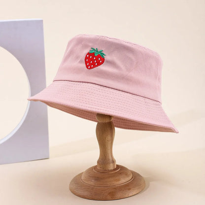 Cute Strawberry Embroidered Summer Bucket Hat