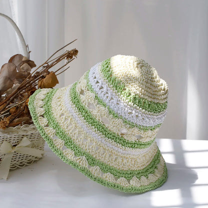 Handmade Rainbow Woven Japanese Straw Bucket Hat