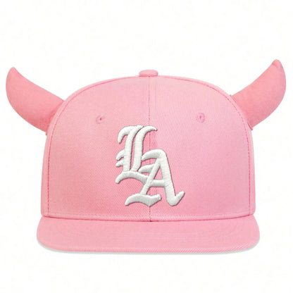 Ox Horn Letter Embroidery Snapback Cap