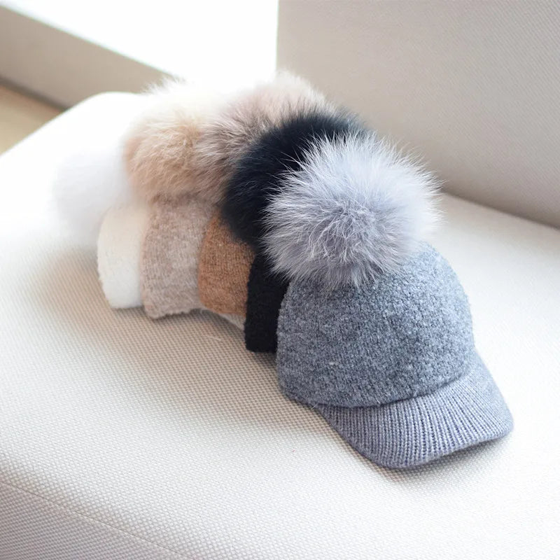 Lamb Fleece Pom Pom Winter Baseball Cap
