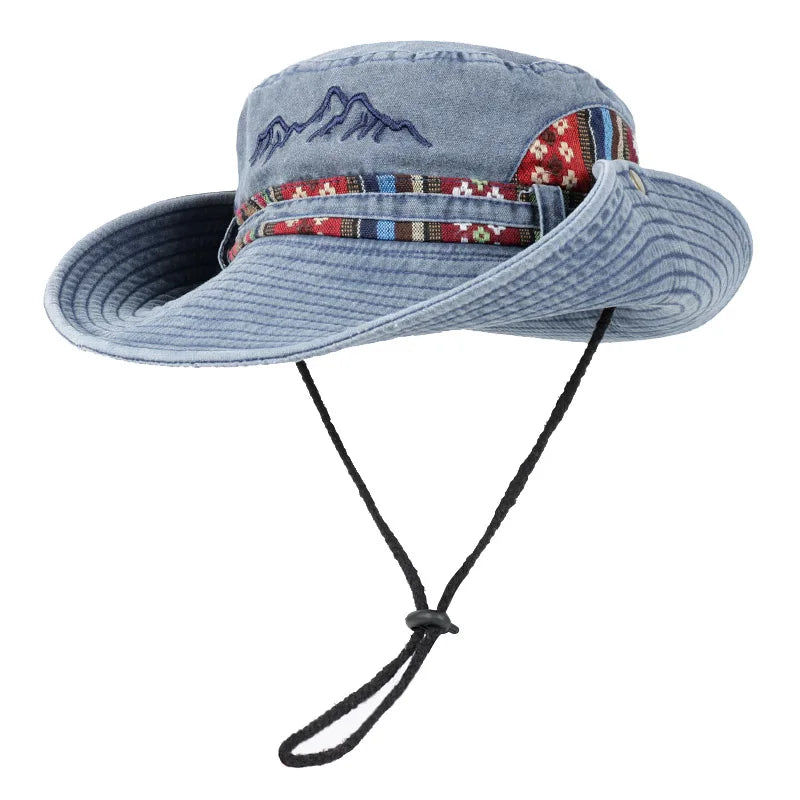 Vintage Embroidered Wide Brim Bucket Hat Unisex