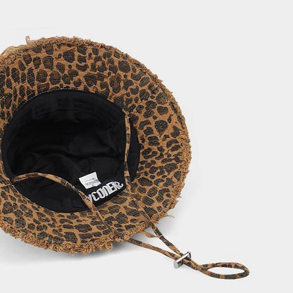 Women’s Leopard Print Raw Edge Bucket Hat