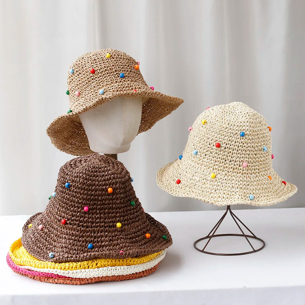 Y2K Womens Wide Large Brim Straw Bucket Hat