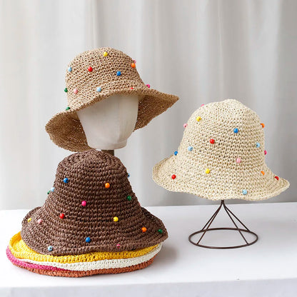 Y2K Womens Wide Large Brim Straw Bucket Hat