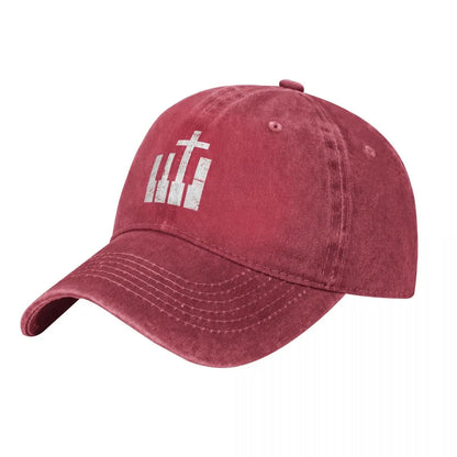 Christian Musician Keyboard Cross Denim Baseball Cap