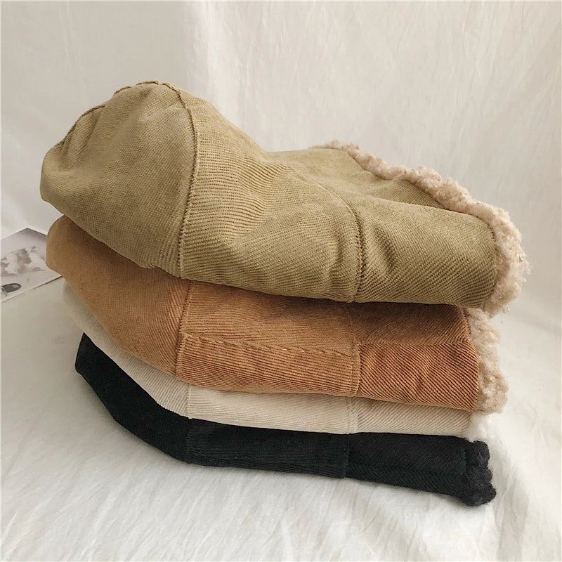 Double Sided Corduroy Plush Bucket Hat