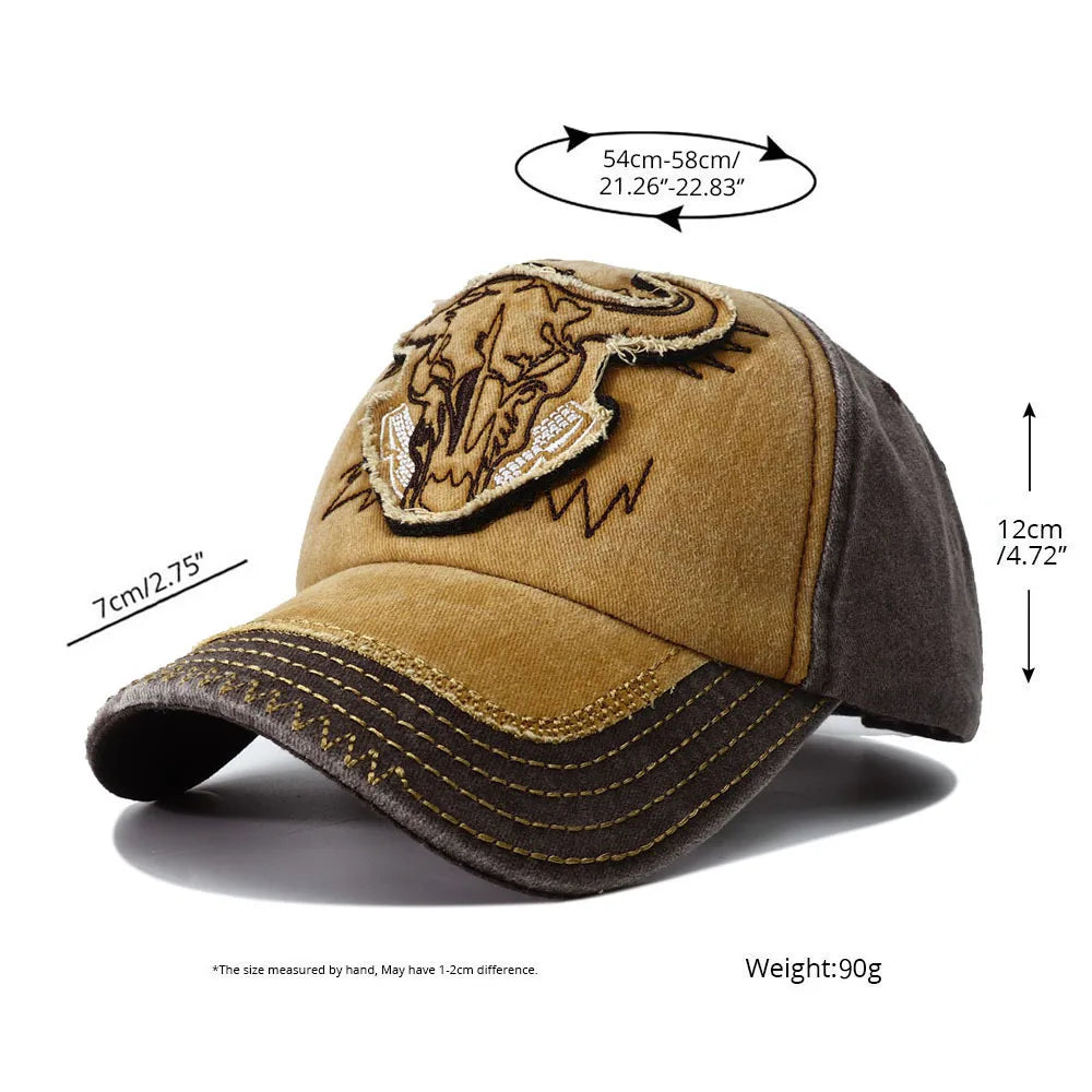Vintage Bull Head Embroidery Snapback Baseball Cap