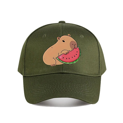 Capybara Eating Watermelon Vinyl Sticker Snapback Baseball Cap