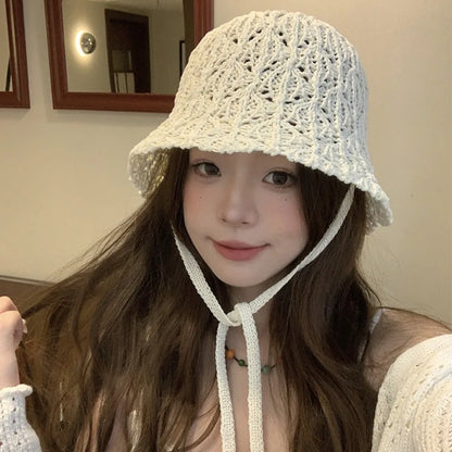Breathable Hollow Knit Visor Bucket Hat