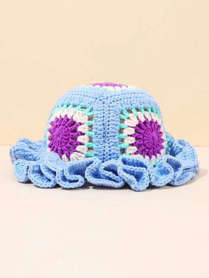 Retro Flower Patchwork Crochet Bucket Hat