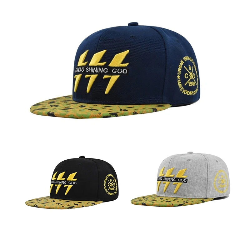 Lightning 3D Embroidered Hip Hop Snapback Cap