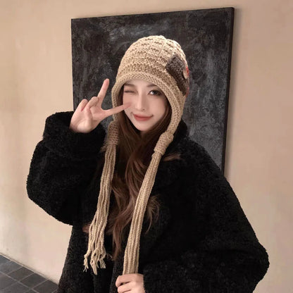 Knitted Wool Tassel Patchwork Winter Bucket Hat