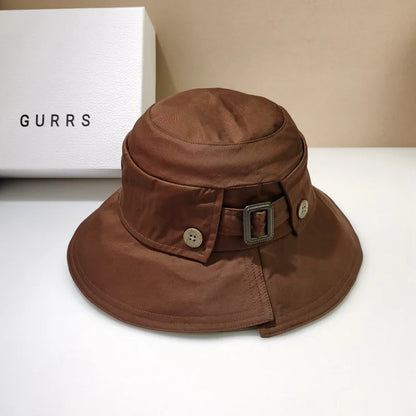 Designer Belt Buckle Bucket Hat Women Japanese Style Beach Sun Hat Sunscreen