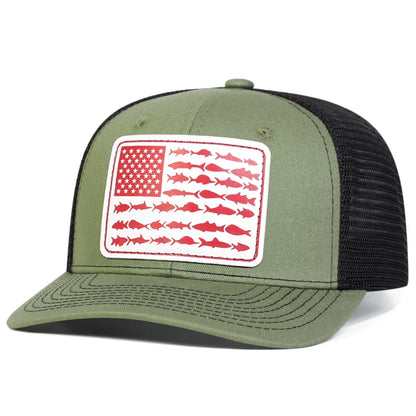 Unisex White Flag Little Fish Leather Label Baseball Net Caps