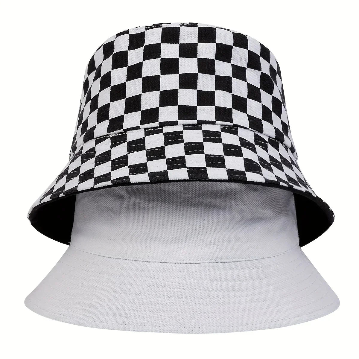 Unisex Black and White Grid Bucket Hat