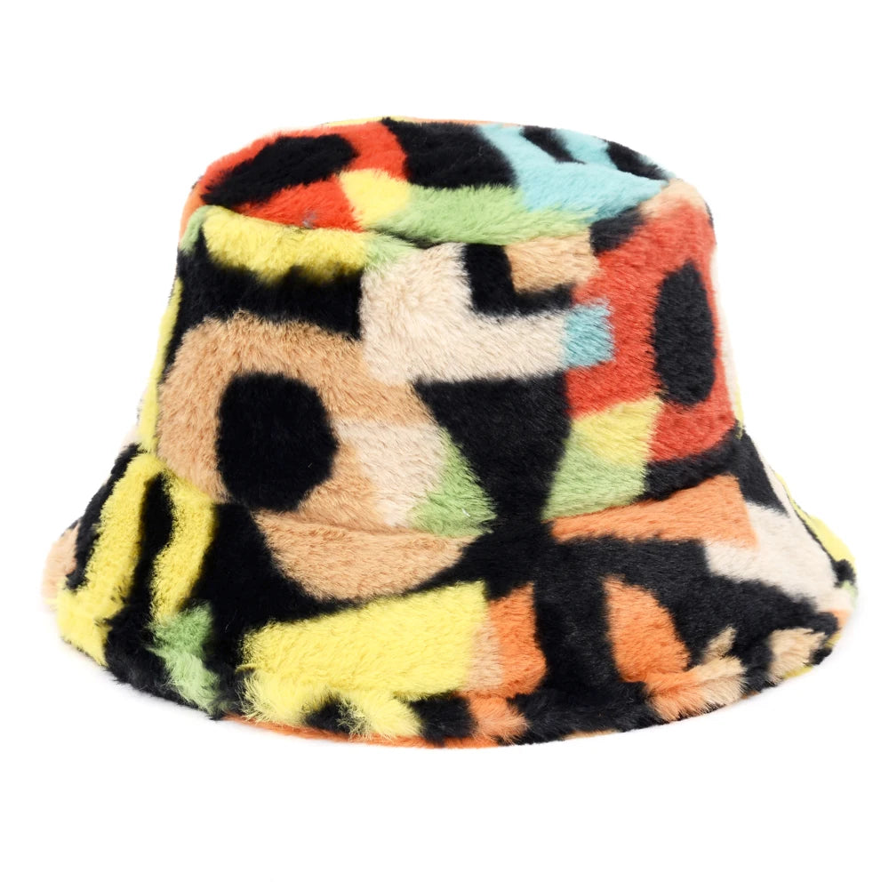 Retro Leopard Faux Fur Fluffy Bucket Hat