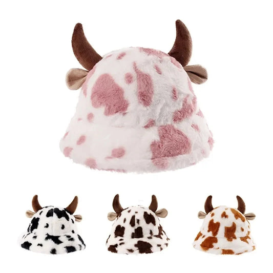 Cow Horn Pattern Plush Winter Fisherman Hat