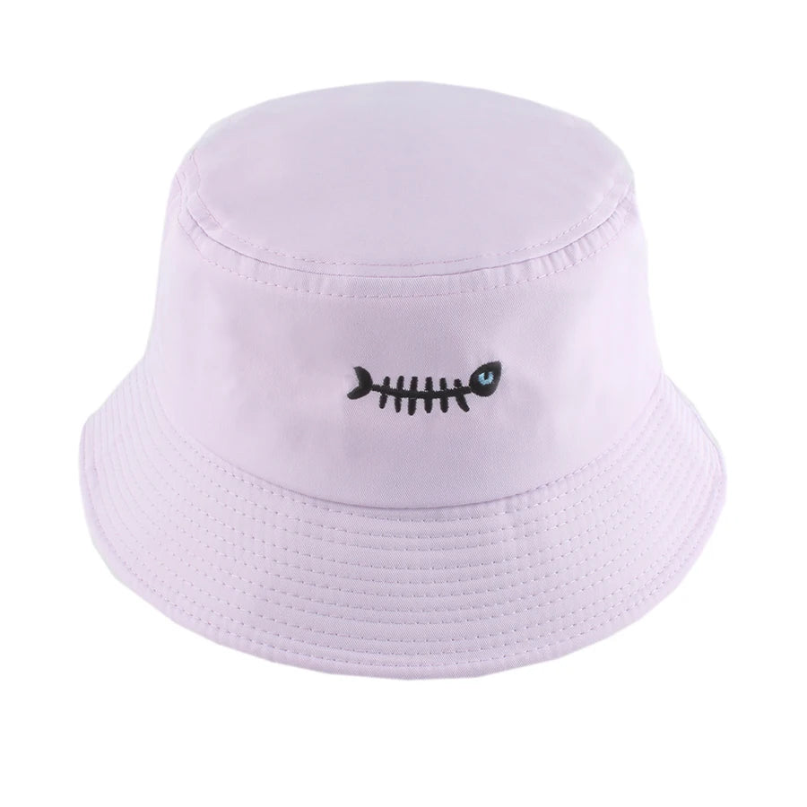Fish Bone Embroidered Street Hip Hop Bucket Hat