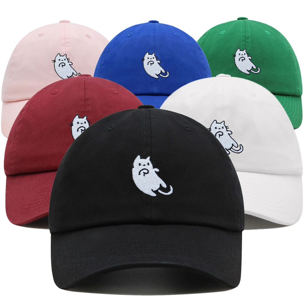 White Cat Kawaii Embroidered Adjustable Baseball Cap