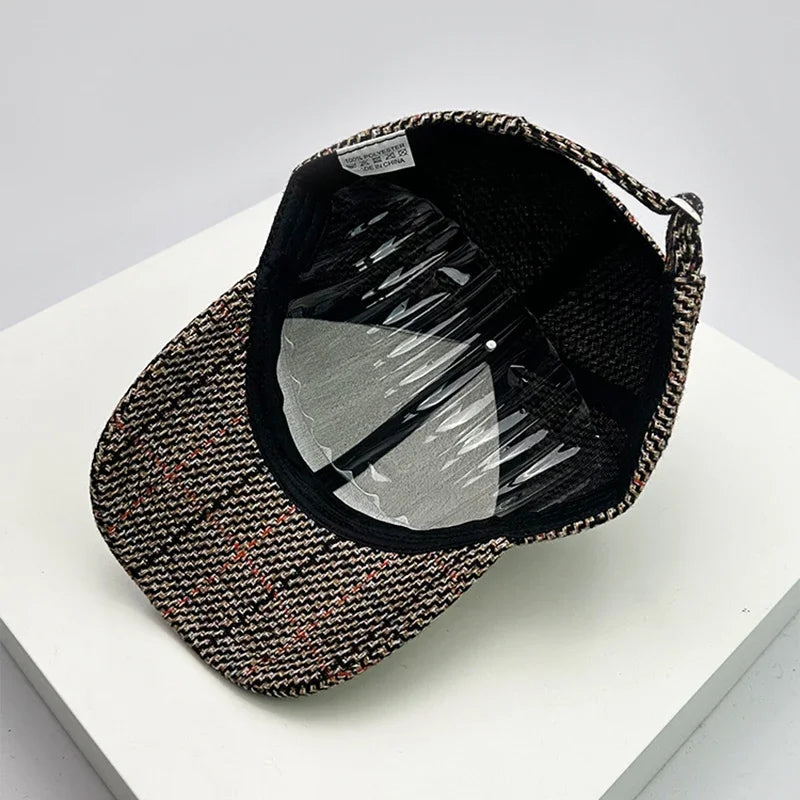 Autumn Winter Woolen Baseball Cap Versatile Retro Check British Style