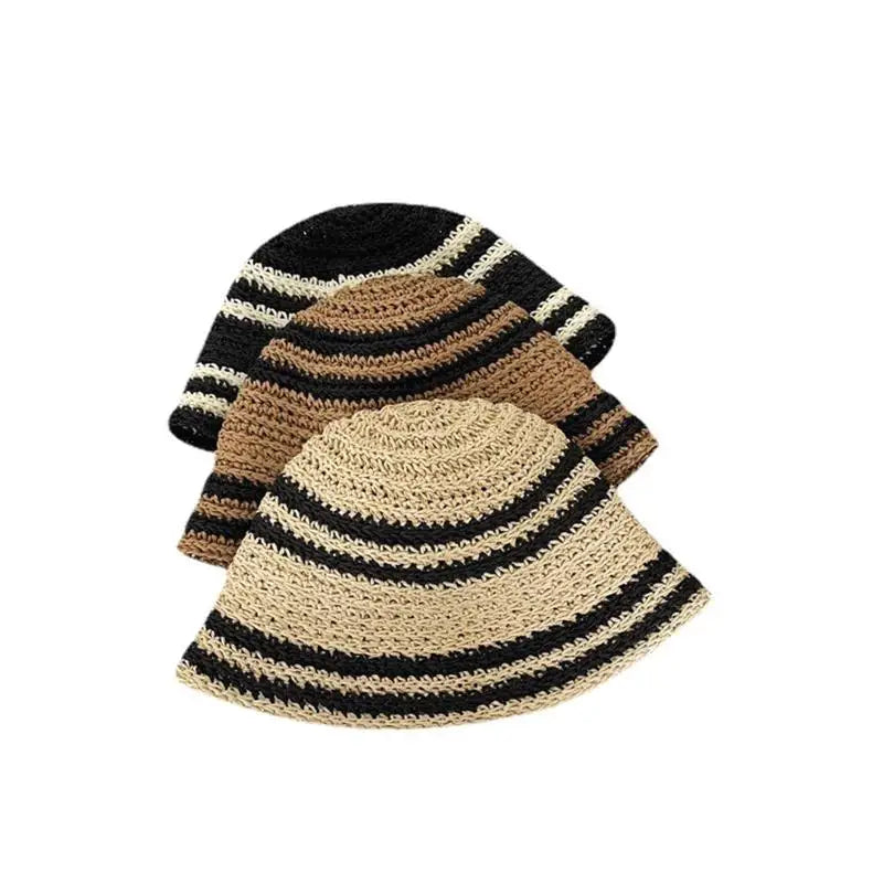 Woven Straw Striped Foldable Summer Bucket Hat