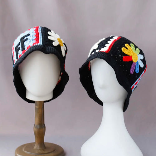 Colorful Gradient Flower Knitted Wool Bucket Hat
