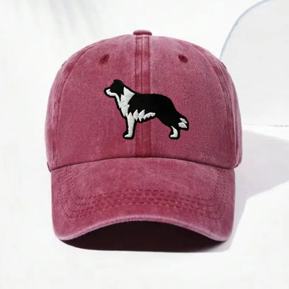 Border Collie Embroidered Washed Cotton Baseball Cap