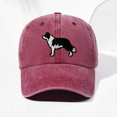 Border Collie Embroidered Washed Cotton Baseball Cap