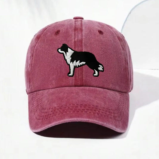Border Collie Embroidered Washed Cotton Baseball Cap