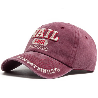 VAIL Letter Embroidered Cotton Soft Top Baseball Cap