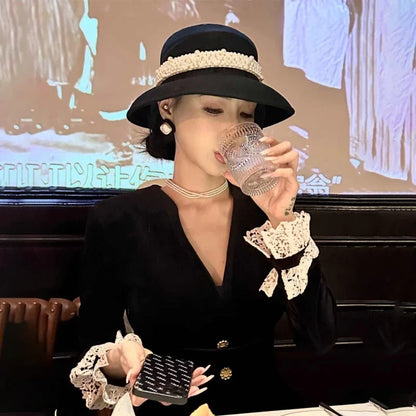 Hepburn Pearl Wide Brim Bucket Hat