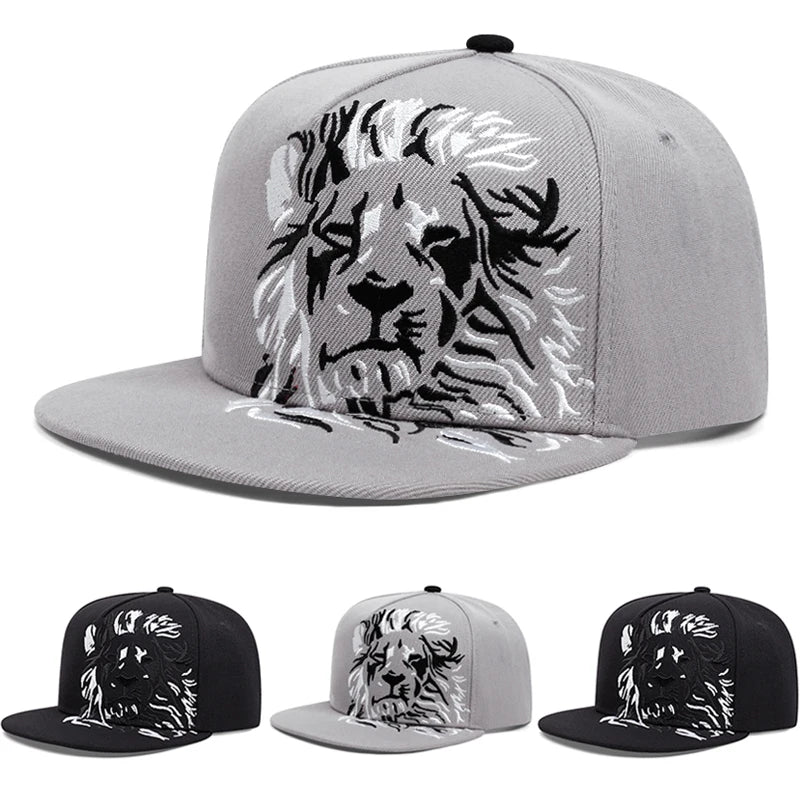 Lion Embroidered Flat Brim Baseball Cap