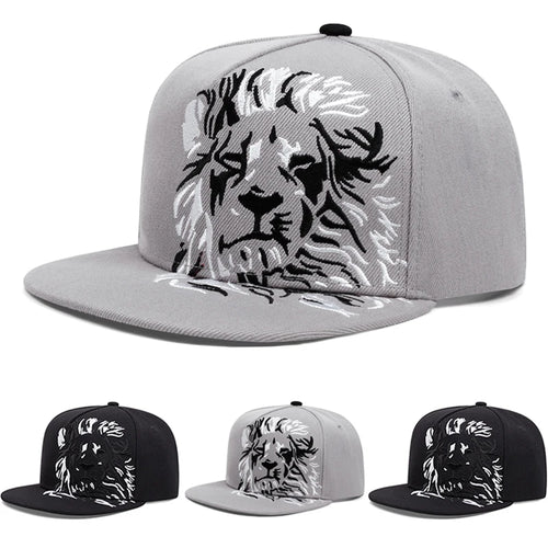Lion Embroidered Flat Brim Baseball Cap