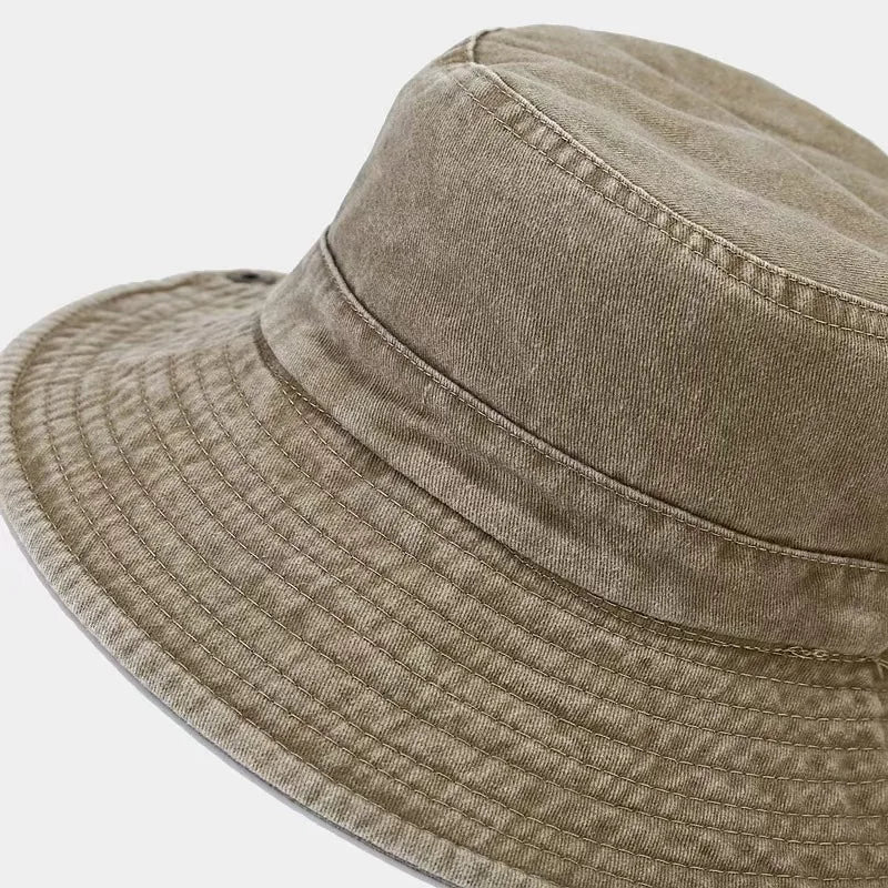 Men Big Brim Washed Outdoor Sunscreen Bucket Hat