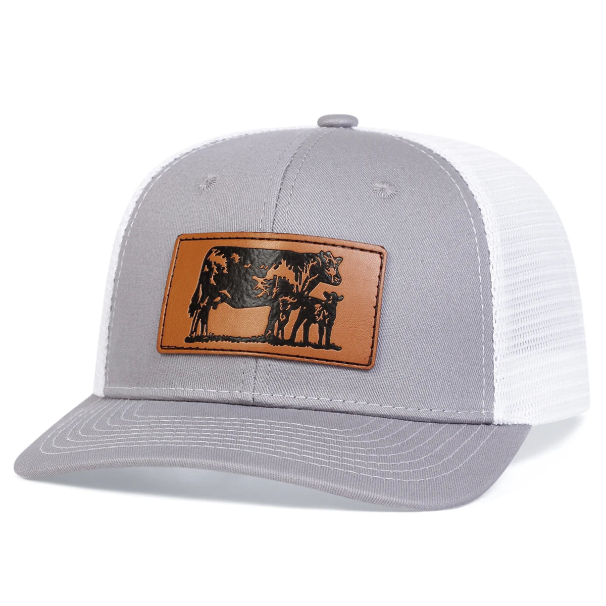 Unisex Brown Cow Leather Label Baseball Net Caps