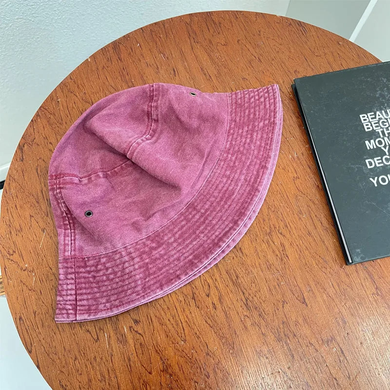 Vintage Washed Denim Wide Brim Bucket Hat