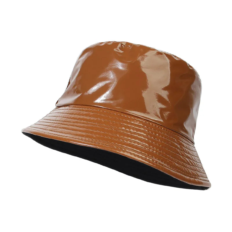 Shiny PU Leather Hip-Hop Bucket Hat