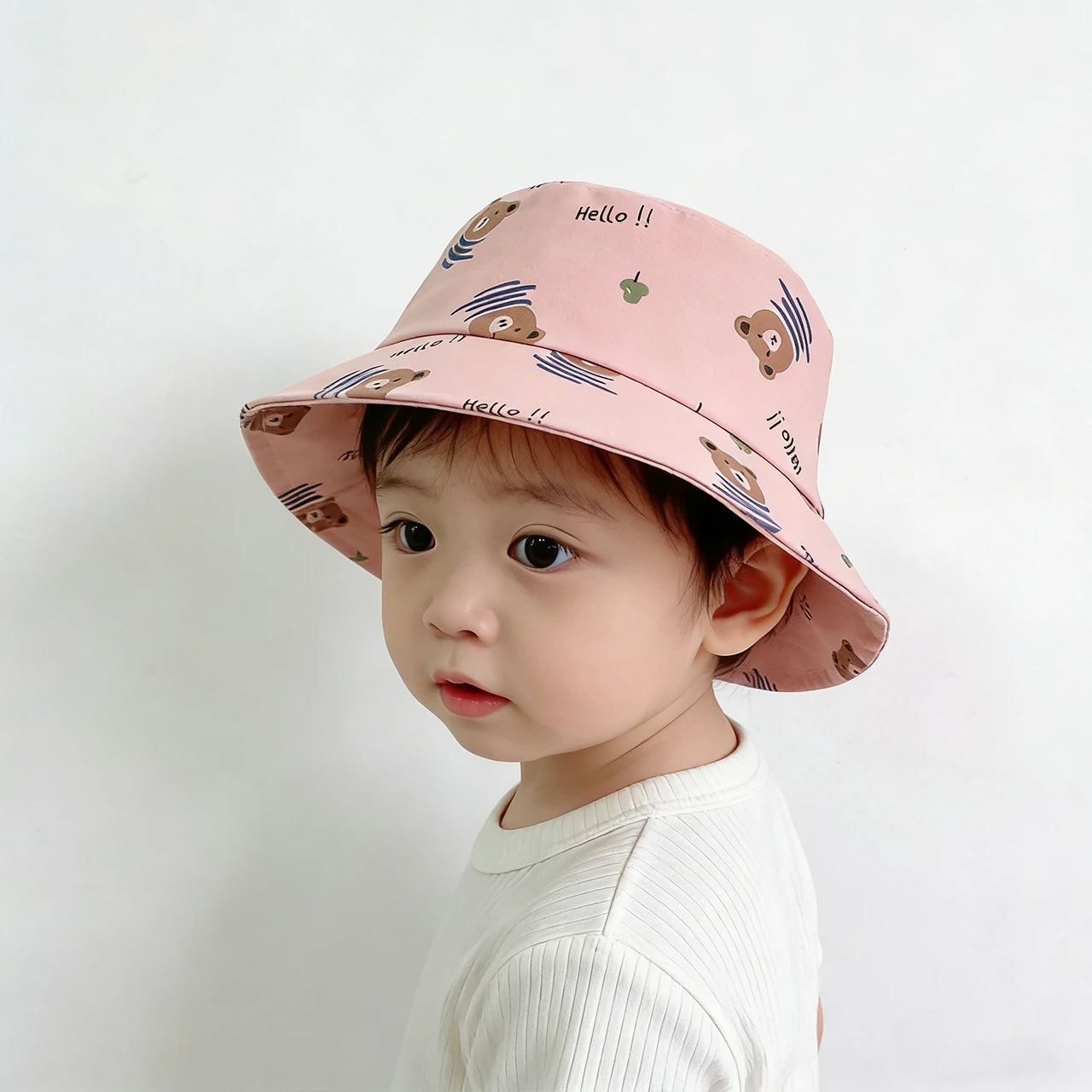 Cute Bear Print Wide Brim Baby Bucket Hat