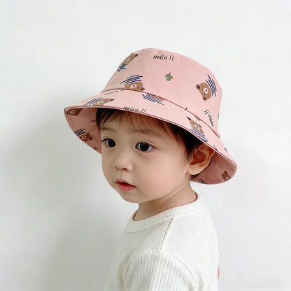 Cute Bear Print Wide Brim Baby Bucket Hat